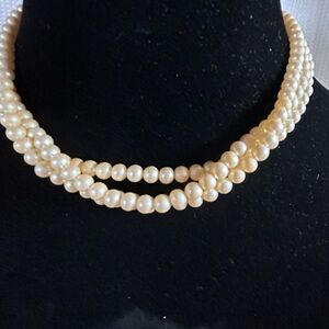 Classic Olci Triple Strand faux pearl choker necklace